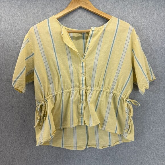 Madewell Womens Size XXS Yellow Green Atlantic Stripe Blouse Button Front Top - Picture 1 of 13